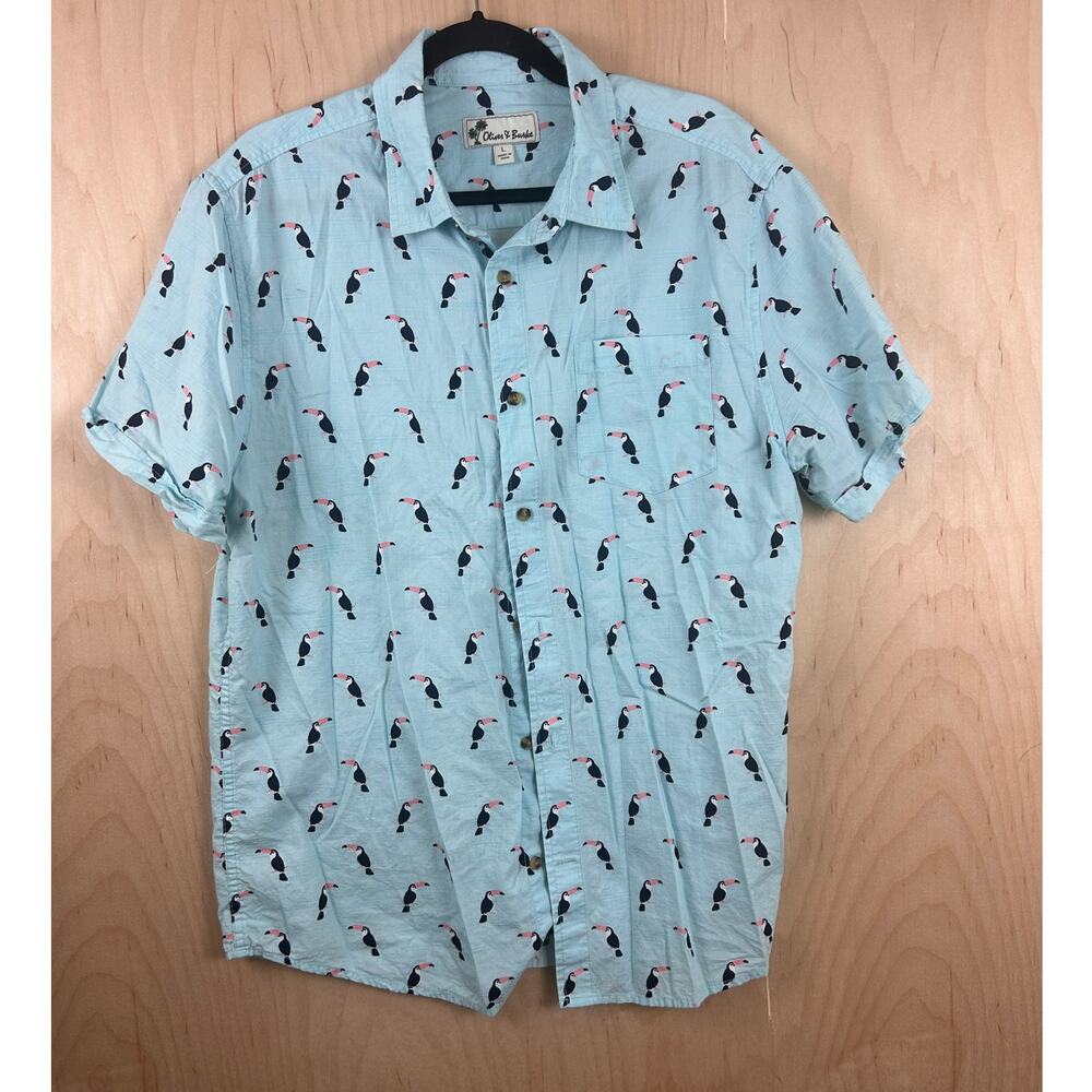Olives & Burke Toucan Print Short Sleeve Button Up Shirt Men’s Large